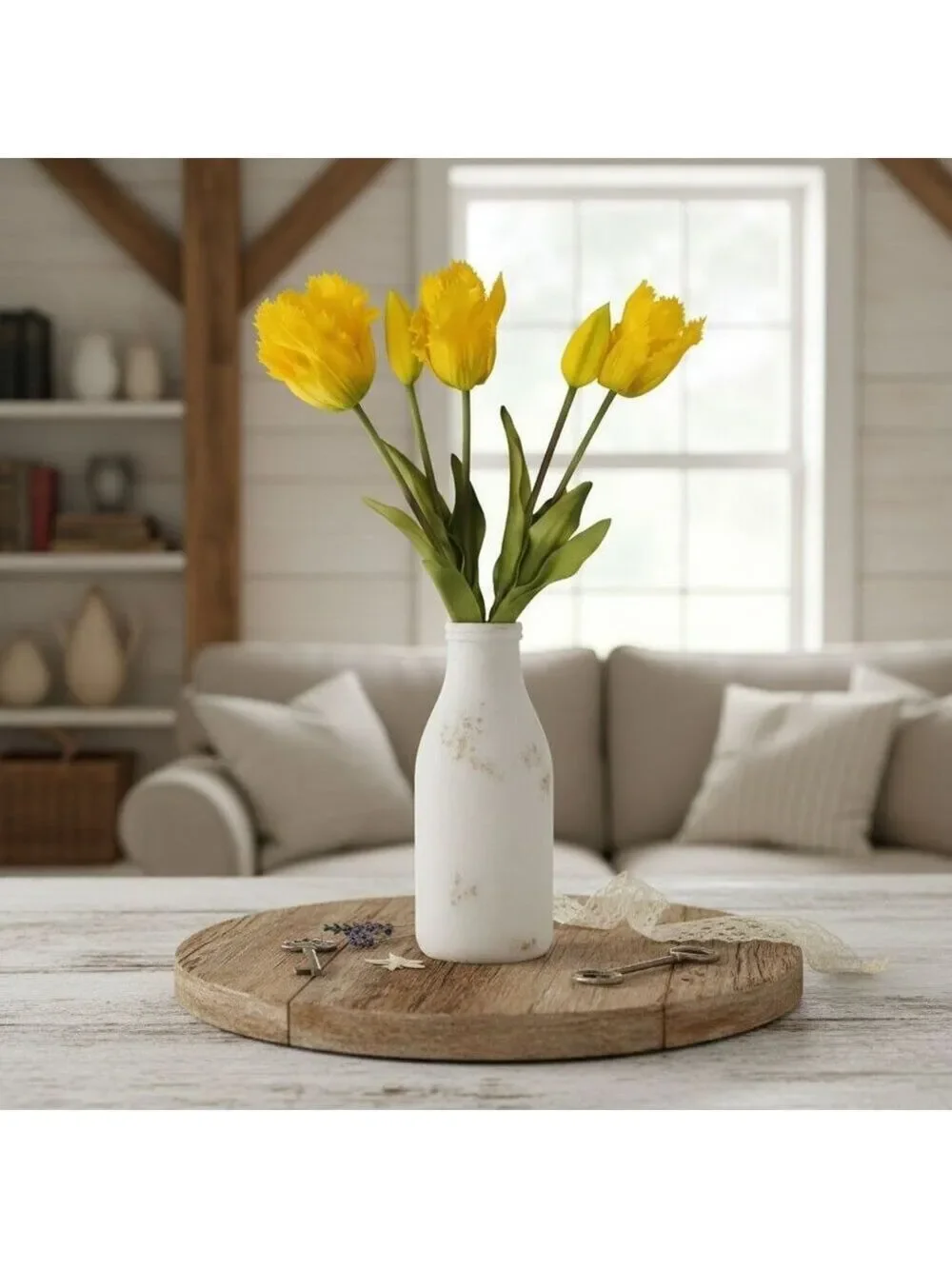 Yellow Artificial Tulips 15 Inch Set of 5 Faux Spring Flowers Easter Decor